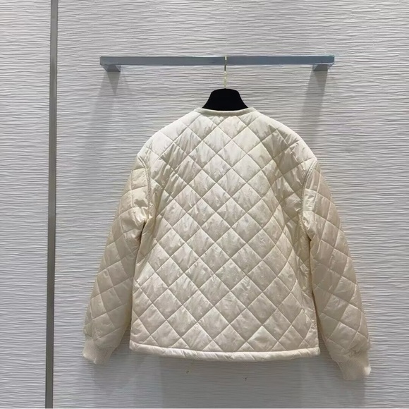 Prada Cream Quilted Puffer Jacket - Women's Lightweight Zip Coat - Picture 5 of 5